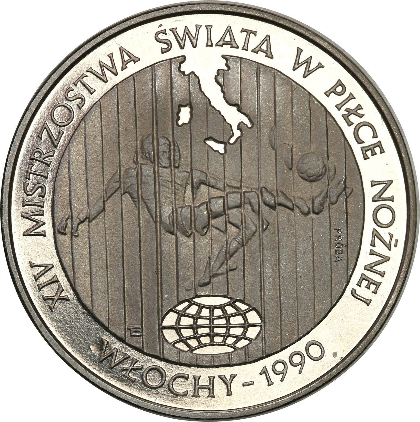 PRL. PRÓBA Nikiel 20 000 złotych 1989 – XIV MŚ w piłce nożnej - Włochy